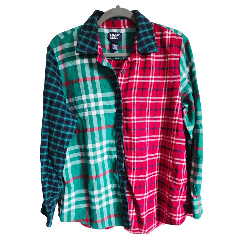 Lands End PL Women's Plaid Colorblock Button Down Shirt Petite 14-16‎ Fleece - Picture 6 of 10